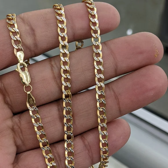 14kt Real Gold Cuban Curb Diamond Cut Chain 4.5mm 24 inches